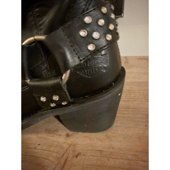 Harley-Davidson Womens Black Leather Rhinestone Studded Harness Boots Size 6 - Picture 3 of 9